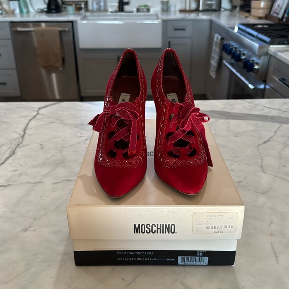 Authentic Moschino Red Suede Lace Up Bootie - Picture 2 of 12